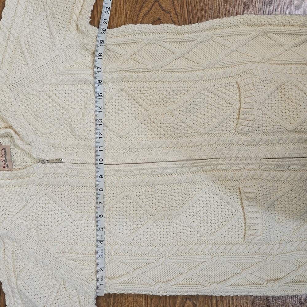 BLARNEY FISHERMAN CABLEKNIT ZIP CARDIGAN WITH HOOD 3/4 Sleeve 100% MERINO WOOL - Picture 4 of 9